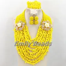 Красивые африканские Свадебные украшения наборы желтый кристалл/ожерелье из коралловых бусин/браслет/серьги AMJ137