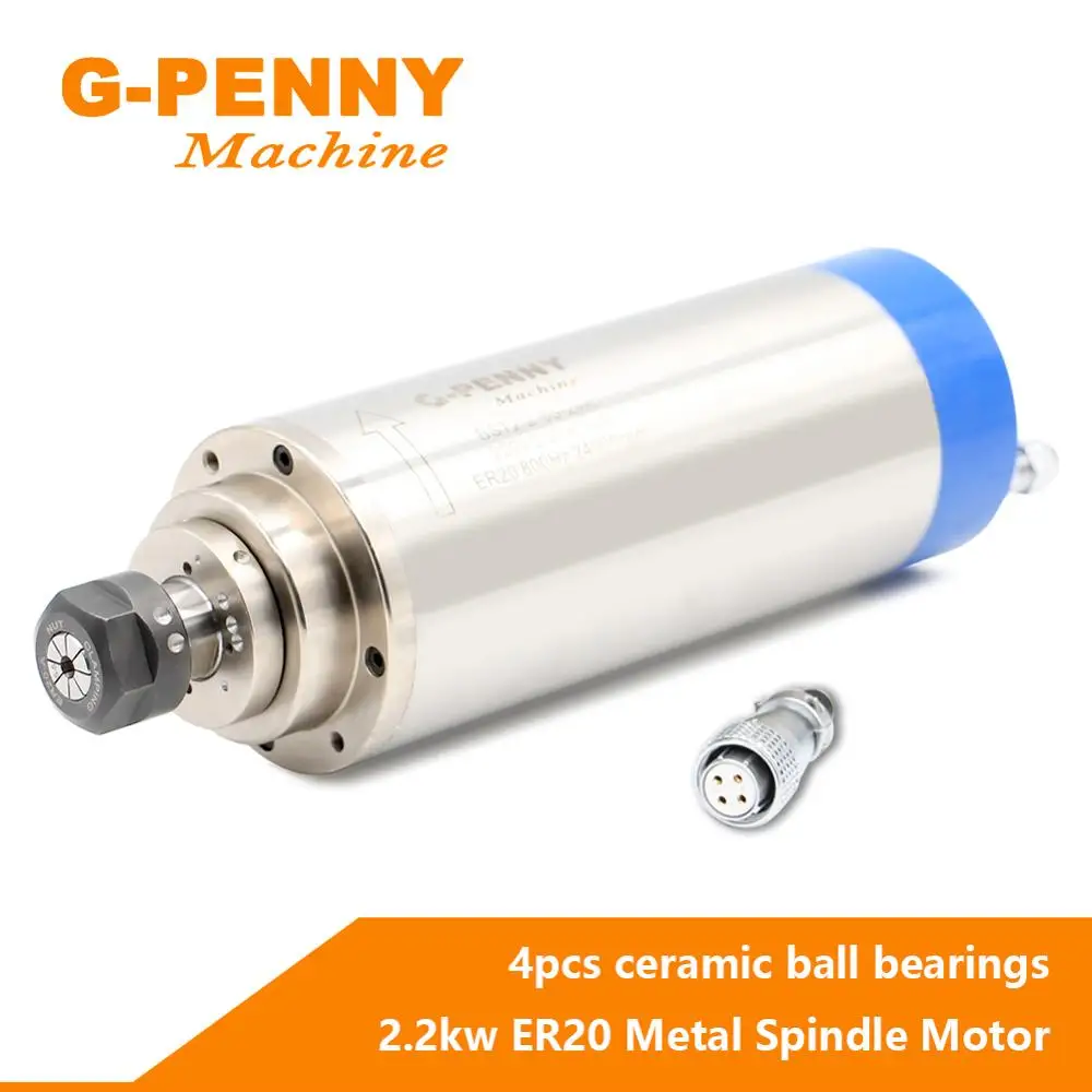 G-penny CNC spindle motor 2.2kw ER20 Metal Spindle water cooled 800Hz Pole=4 Used for metal,iron,stainless steel water cooling