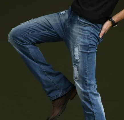 2018 New Brand Man Flare Jeans Boot Cut Leg Flared Denim For Men Slim Fit Jeans Denim Pants Male Patch Bell Bottom Trousers