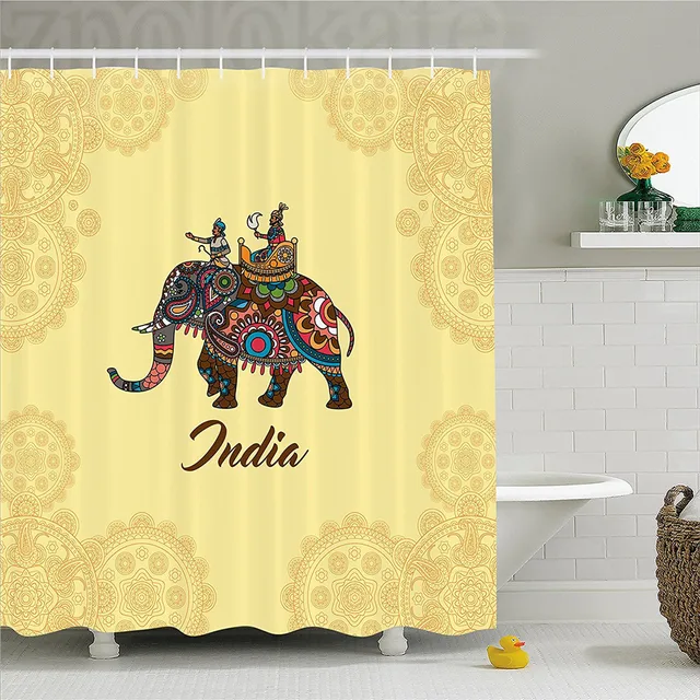 Mandala Decor Shower Curtain East Indian Maharaja On Elephant With Mandala Decor Shower Curtain East Indian Maharaja On Elephant With Round Universe Signs Cultural Theme Bathroom