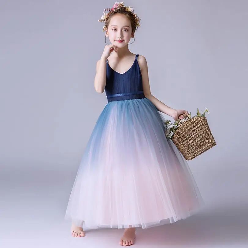 

Baby Girl Dress 2019 Summer Children's Princess Dress Tulle Flower Girl Gradient Sling Dresses Wedding Party Communion Gown Y230