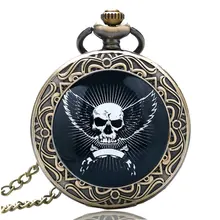 Steampunk Skull With Wings Ghost Case Craft Pendant Chain Quartz Pocket Watch Gift for Men Woman