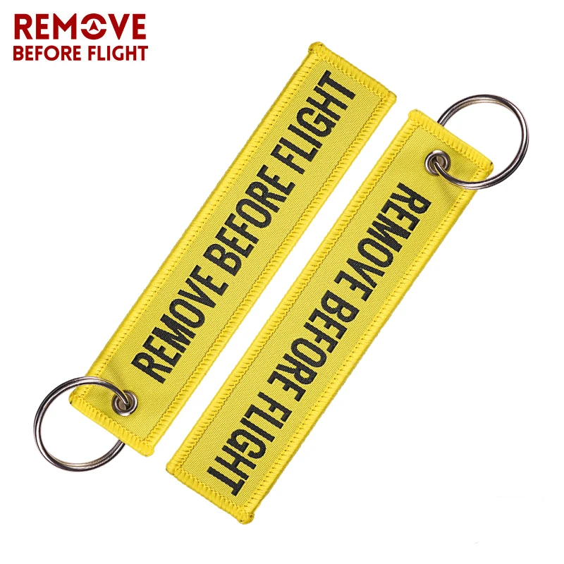 3 PCS/LOT Remove Before Flight Yellow with Black Letters Woven Keychain Aviation Gifts Fashion Jewelry Car Keychain for Men Gift