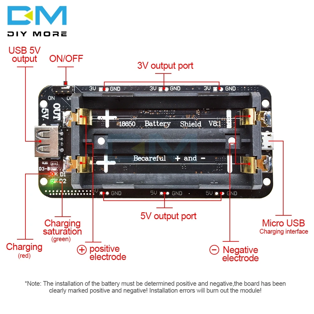 Комплект из 2 предметов, Двойной 18650 литиевая Защита аккумулятора V8 5 V/3A 3 V/1A мобильный Мощность банк Плата расширения Micro USB для Arduino ESP32 ESP8266