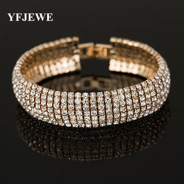 Yfjewe Factory Price Gold And Silver Color Clic Crystal Pave Link Yfjewe Factory Price Gold And Silver Color Clic Crystal Pave Link Bracelet Bangle Fashion Full Rhinestone