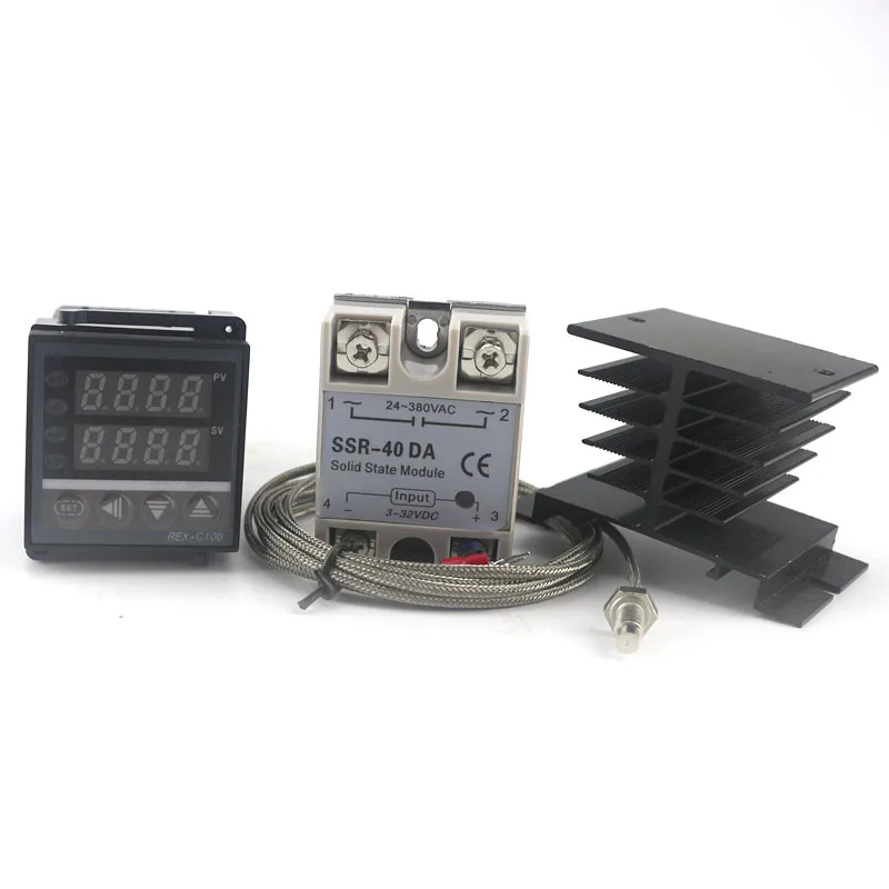 Двойной цифровой PID контроллер температуры Термостат комплект REX-C100 с SSR-40DA теплоотвод качество K Зонд термопары