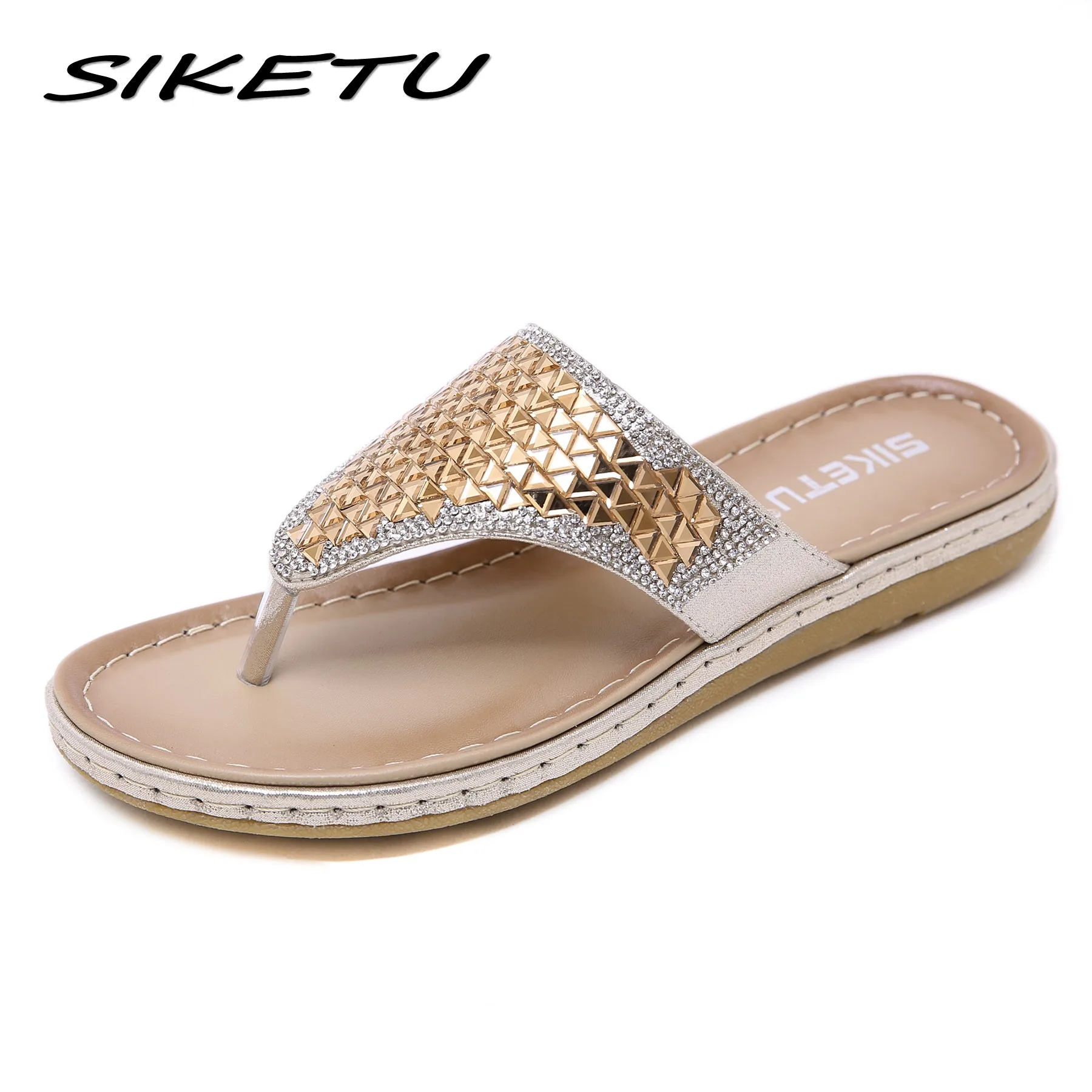 

SIKETU Summer Women Slides Flat Slippers Shoes Woman Fashion Crystal Bohemian Ethnic Plus Size Flip Flop Beach Sandals