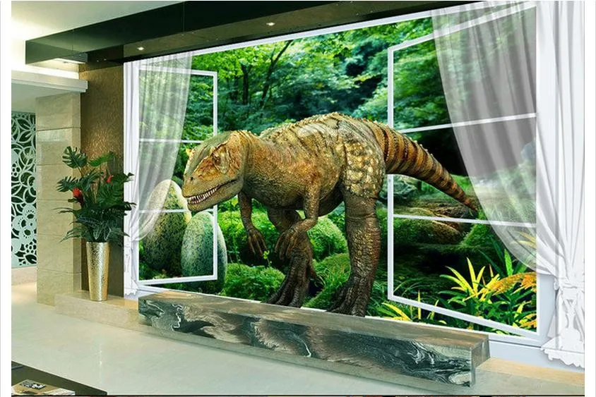 Пользовательские 3d обои 3d настенные фрески обои реалистичные динозавры 3d рисунки в ТВ установка настенная фреска обои Декорации для