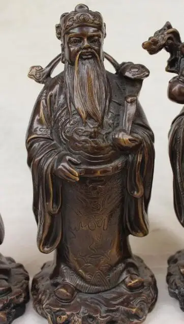 

S2226 8" Chinese Bronze Blessing Fu Lu Shou 3 Mammon immortal God Dragon Ruyi Kid Set