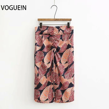 

VOGUEIN New Womens Retro Ethnic Leaf Print Front Split Zipper Up Asymmetrical Midi Skirt Wholesale