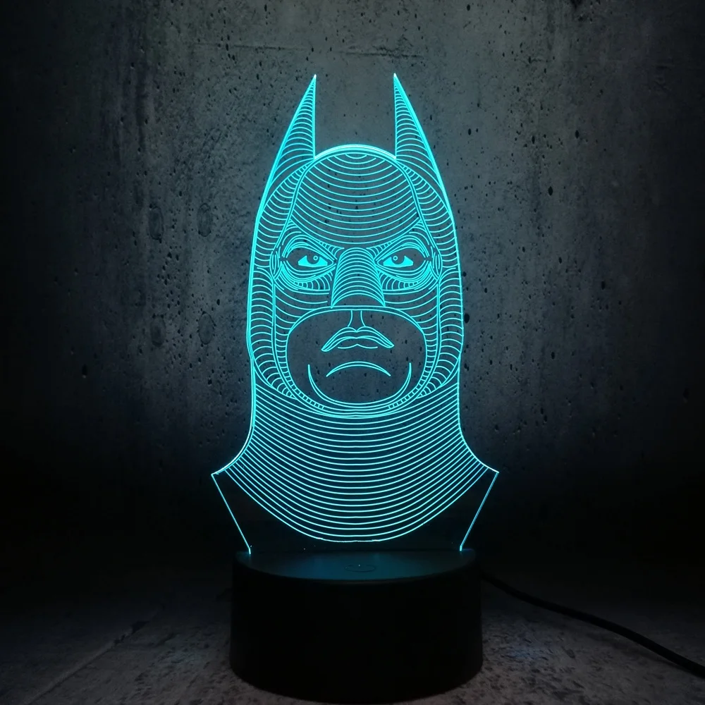 Светильник с головой Бэтмена ing figuire Masked 3D лампа многоцветная Оптическая иллюзия
