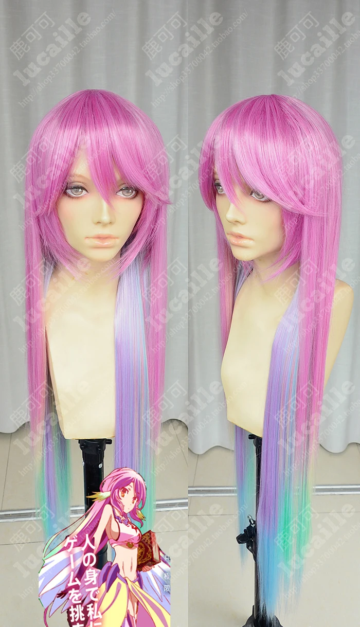  Anime No Game No Life Jibril Cosplay Wig Long Rainbow Gradient Heat Resistant Synthetic Hair Wigs +