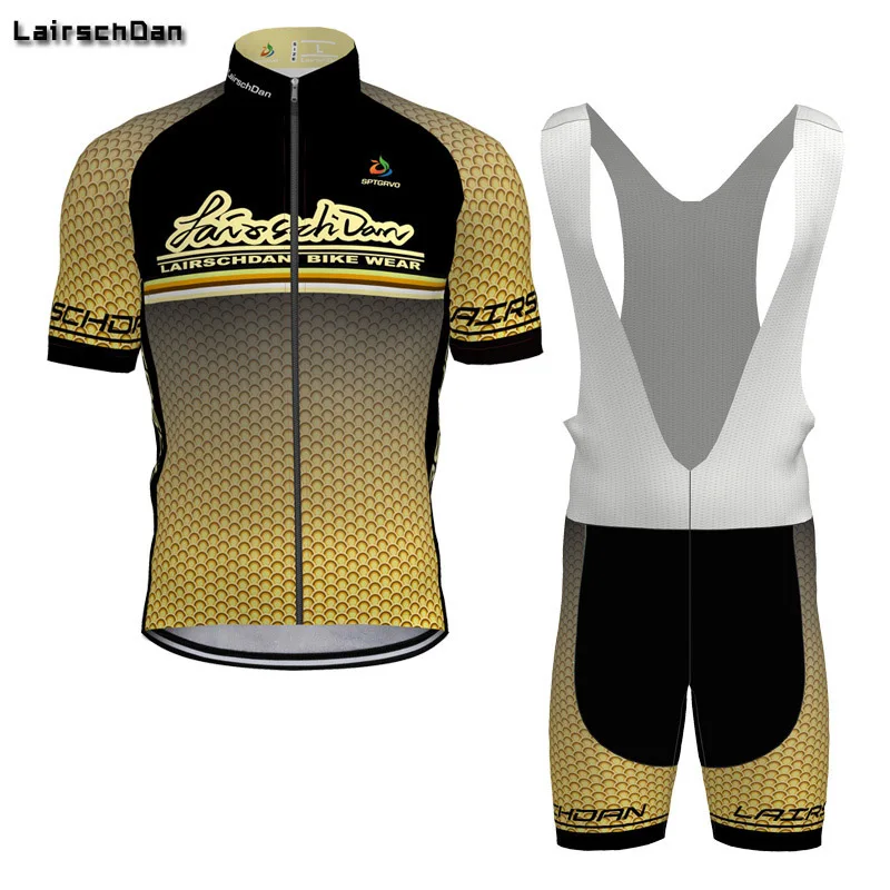 

Lairschdan 2019 pro men clothing short sleeve shirt and bib shorts set yellow & black bicycle wear mountion bike clothes kit