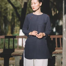 Весна, дизайн, китайский стиль, женская ретрорубашка, легкая свободная футболка с халатом D781