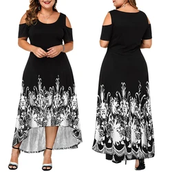 6XL Plus Size Dress Women Casual Short Sleeve Off Shoulder Print Black Maxi Dress Ladies Summer Holiday Beach Long Dress D40 6XL Plus Size Dress Women Casual Short Sleeve Off Shoulder Print Black Maxi Dress Ladies Summer Holiday Beach Long Dress D40