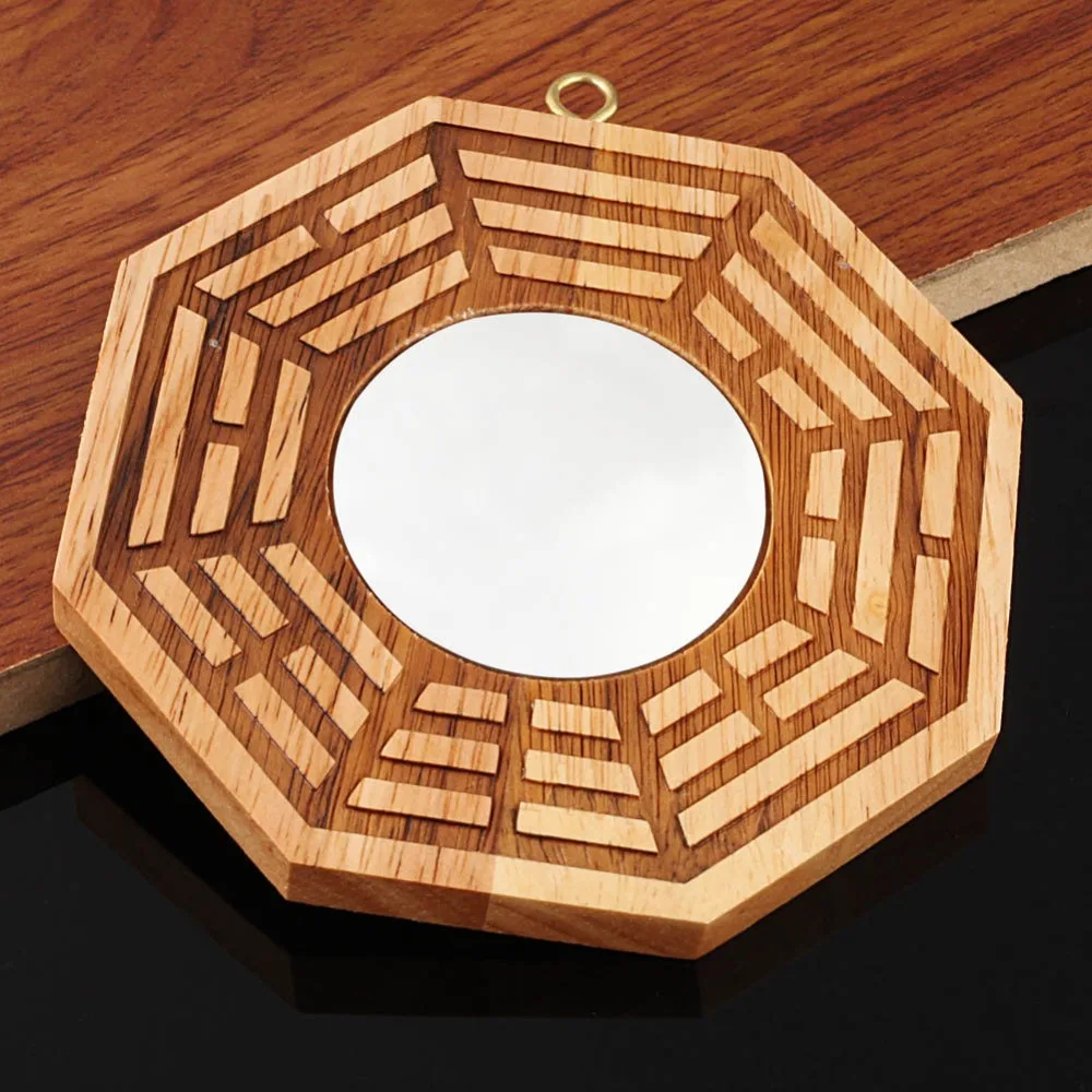 Chinese Culture Taoist Feng Shui Peach Wood Bagua Convex Mirrors