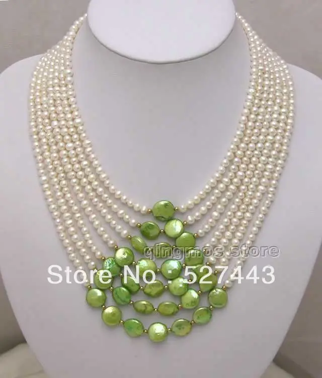 

Wholesale free shipping >>SALE Big 7 Strands White Pearl & Coin Pearl Neckalce