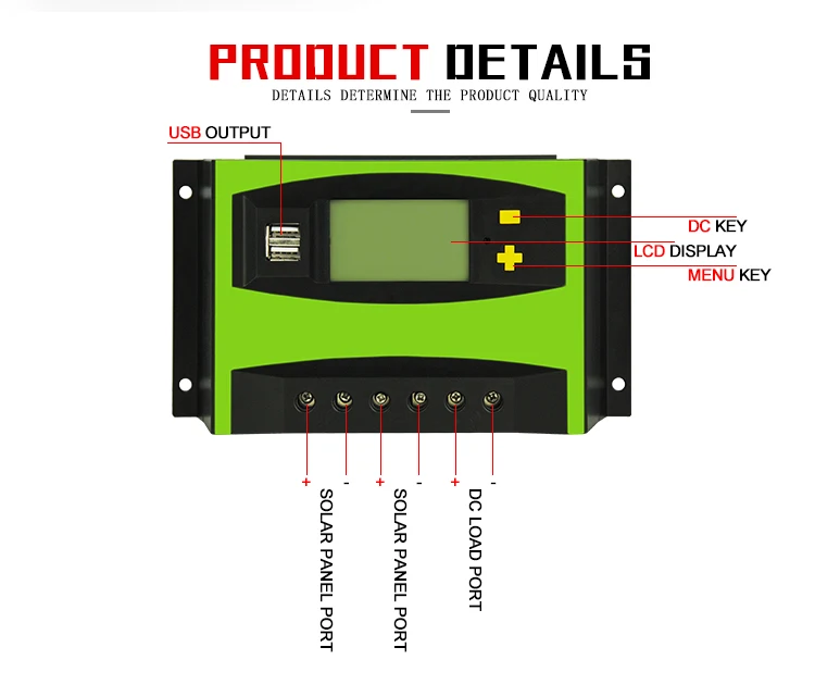 

12V /24V Auto Transform LCD Display With 2 USB Green Solar Charge Controller