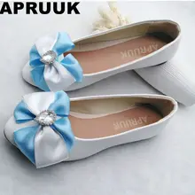 На плоской подошве с бантом женская обувь синий белые атласные ленты бабочка-узел Женские туфли на плоской подошве женские девочек ужин Вечерняя обувь