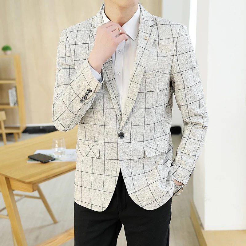 2019 Новинка весны на одной пуговице Повседневное клетчатый мужской пиджак Slim Fit