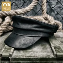 Роскошная мужская шапка из натуральной овечьей кожи на плоской подошве в стиле ретро военная шапка boina модная зимняя мужская Кожаная Шапка-бини регги моторный байкер