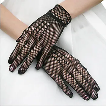

Women's Sexy Short Ribs Are Hollow And Fun Fishing Net Mesh Black White Red Gloves One Size 7.8
