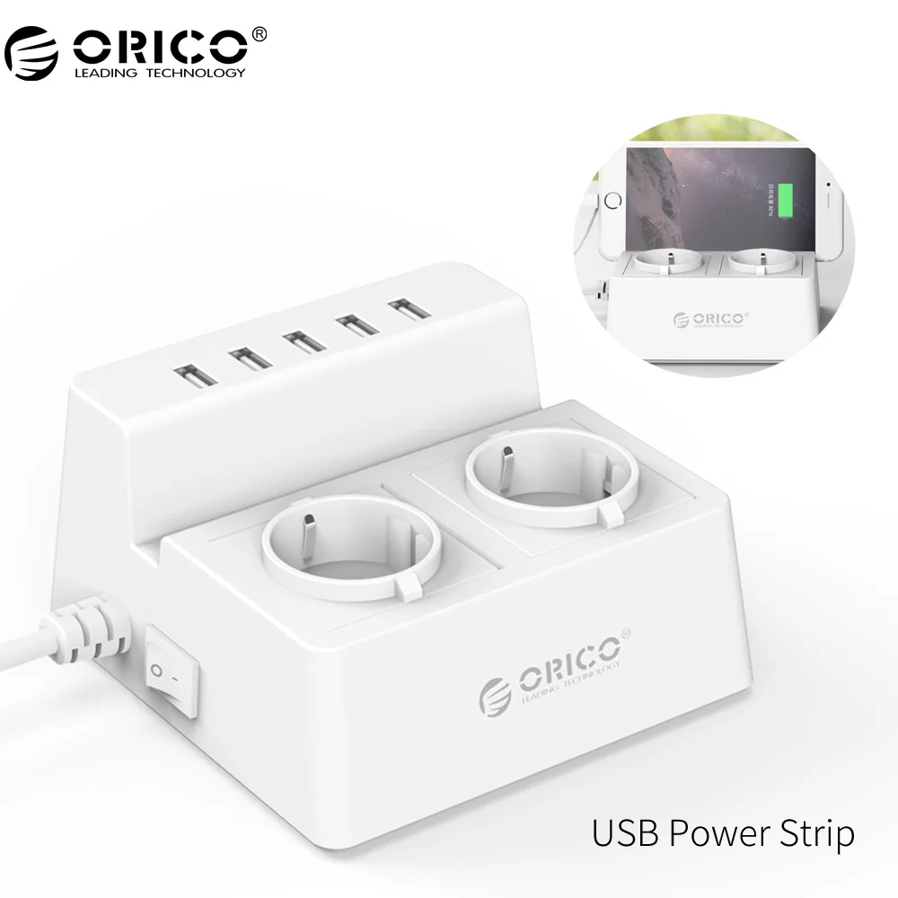 preço ORICO extensão Régua De Energia Inteligente Home Office UE Carregador de Tomada com Tomada AC e 5 2 Portas USB Carregador para telefones laptops iMac