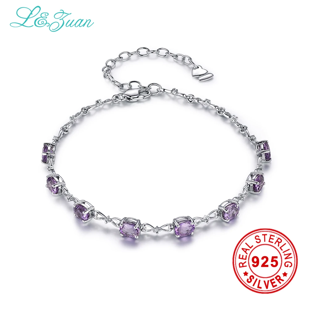 

I&zuan Brand Luxury 925 Silver Bracelet Natural Purple Amethyst Heart Infinity Link Romantic Bracelets For Women Gift Jewelry