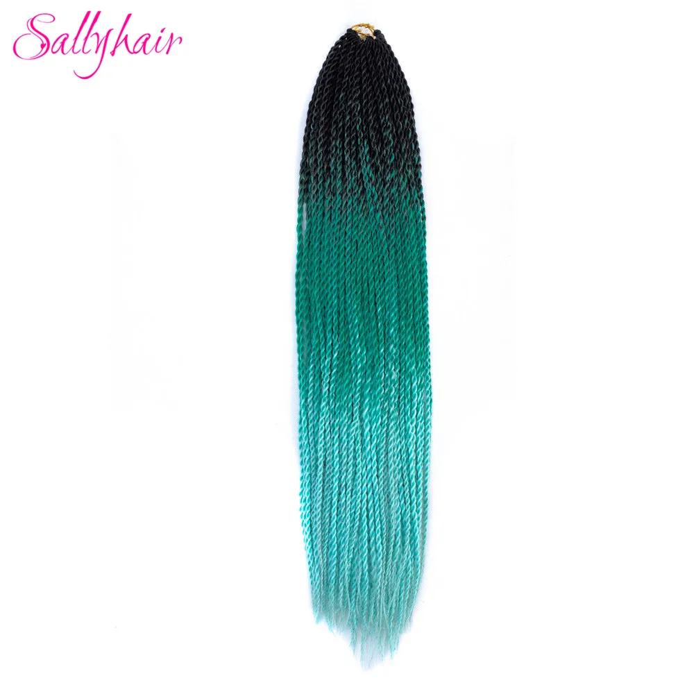 Sallyhair, 20 прядей, Омбре, цвет сенегаль, закрученные косички, волосы для наращивания, синий, серый, высокая температура, синтетические, вязанные, косички - Цвет: P18/22