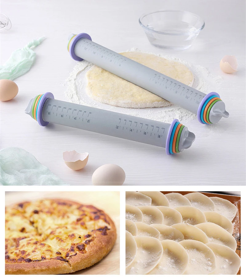 

Silicone Rolling Pin Non-Stick Bakeware Fondant Adjustable Cake Dough Rolling Pin Home Craft Embossing Baking Tool Pizza Roller