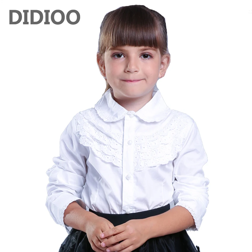 Приталенная блуза для девочек хлопковая одежда рубашки для девочек белая одежда детская мода школьная форма школьные рубашки возраст от 2 до 14