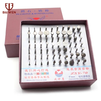 

70Pcs Diamond Brazed Burrs Grinding Needles Burrs Bur Bit used in stone, ceramics glass cemented carbide precious stones 120Grit