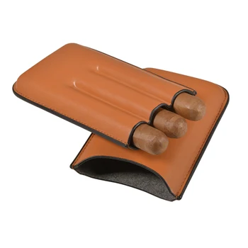 

High-end Solid Nubuck Gadget Excellent Brown Leather with Lighter&Cutter Portable 3 Holder Cigar Case Cigar Tube W/ Gift Box
