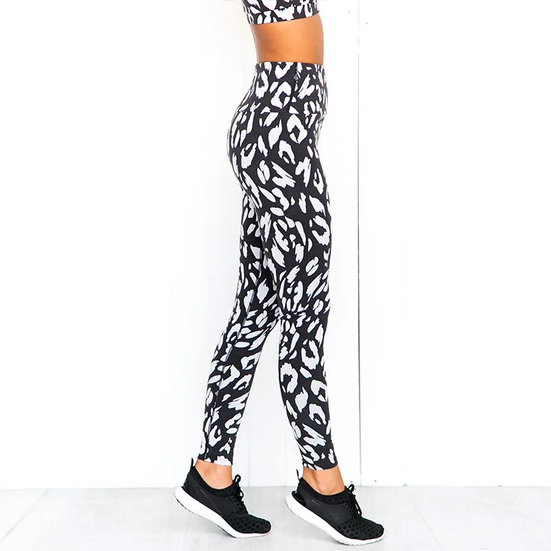 New Black White Leopard Print Leggins Pants Workout High