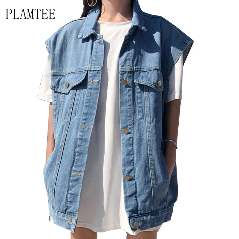 PLAMTEE Summer Denim Vest Women Embroidery Coat Vintage Cardigan Jean