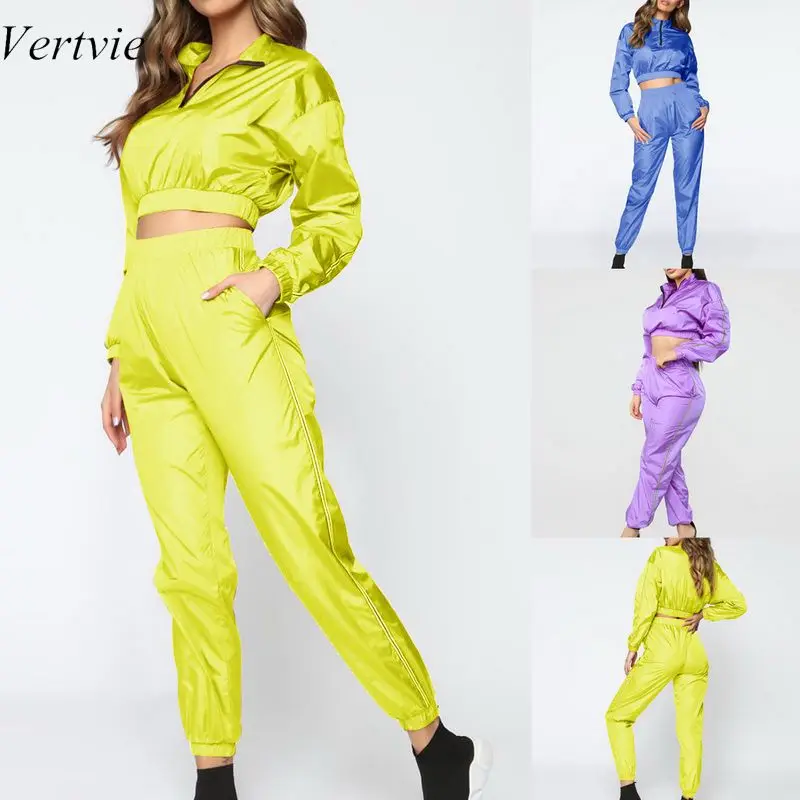 

Vertvie Women Running Set Two Piece Sport Suit Gym Workout Sportswear Female Casual Outdoor Tracksuit Fashion Jogging Suit 2019