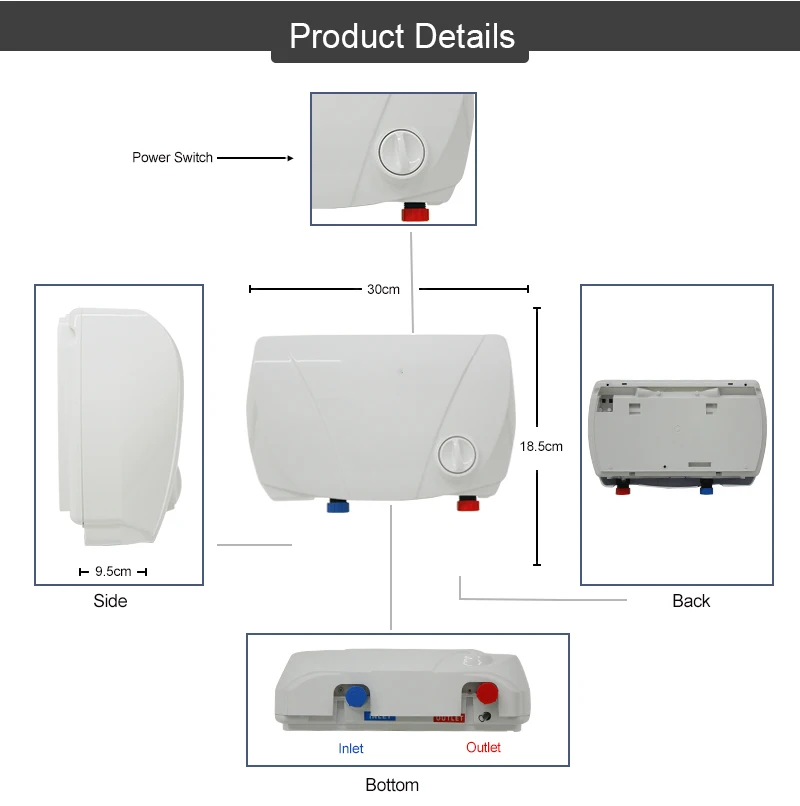 Anlabeier Cheap Prices Small Size Multi Point 5.5kW Instant Water Heater Electric On Sales Without Power Cord