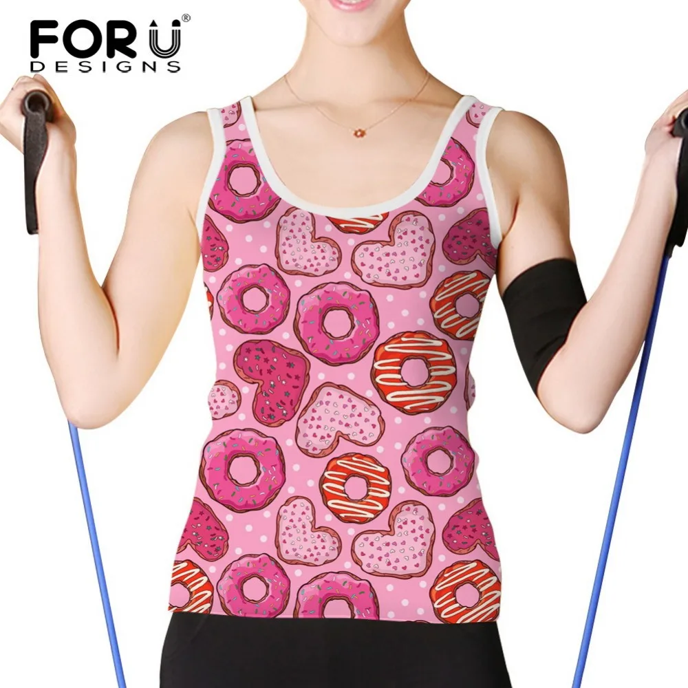 FORUDESIGNS Casual Women Tank 2017 Girls Tops & Tees Pink Donut Cute Women's Clothing 3D Women Tops Blusa Womens Tanks Camisole