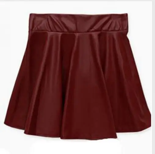 INDJXND Женская Новая эластичная высокая талия искусственная кожа Расклешенная юбка Повседневная PU мини-юбка выше колена однотонная черная кожаная юбка - Цвет: D005 Dark Red