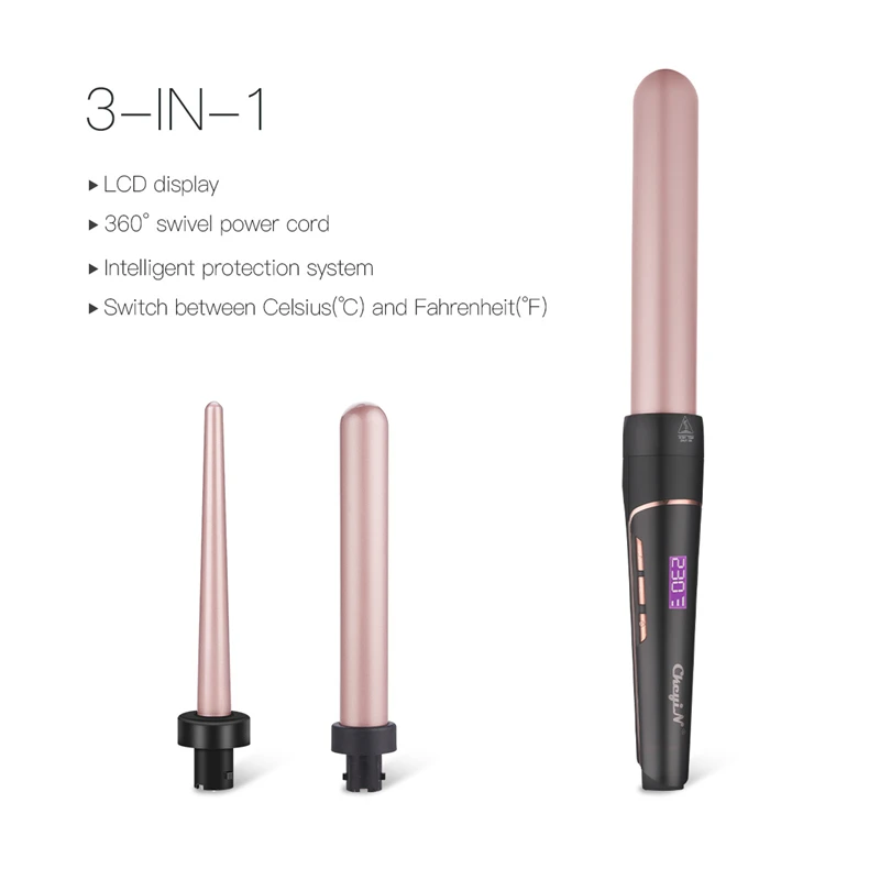Modelador de Cabelo 3 em 1 Ckeyin Profissional 32mm Curling Ferro Onda Grande Cachos Turmalina Cerâmica Wand Ferramentas Estilo 9mm - 25mm 2 High Quality Beleza e saúde