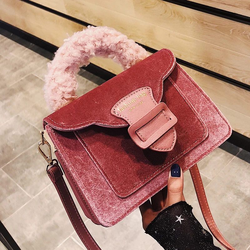 

Women's Designer Handbag 2018 Fashion New Quality Velvet Women bag Soft Plush Portable Tote bag Ladies Shoulder Messenger Bags
