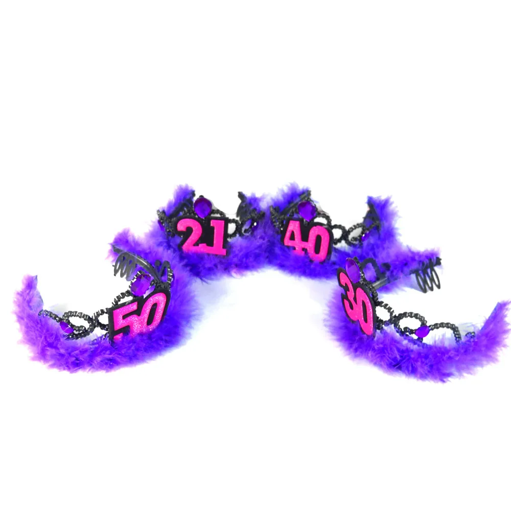 

Birthday tiara 50% off for 3pcs purple feather adult ceremony headband hair accessories 21 30 40 50 woman souvenirs fun party