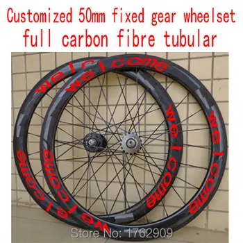 

New customized 700C 50mm tubular rims Track fixed gear bicycle 3K UD 12K full carbon fibre bike wheelsets aero spokes Free ship