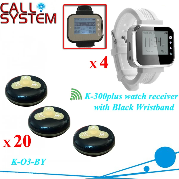 

Four waiter watch with 20 Table Bells Call Button System Waiter Call System for Table