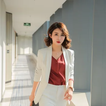 

Formal Office Uniform Designs Women Blazers and Jackets Elegant White Slim Long Sleeve Ladies Work Wear Business Clothes