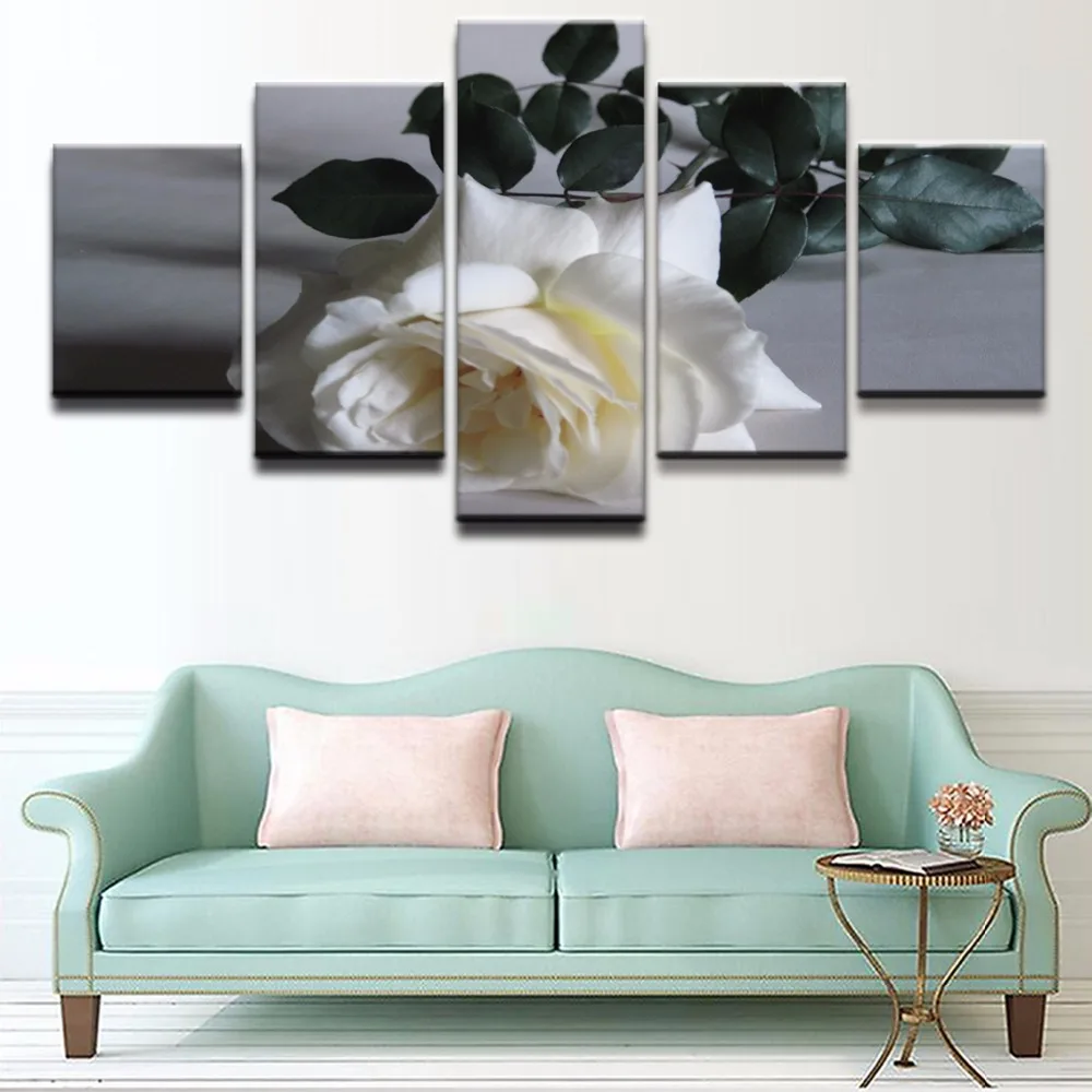 5 Pieces White Rose Flower Painting Top Rated Canvas Printed Pictures
