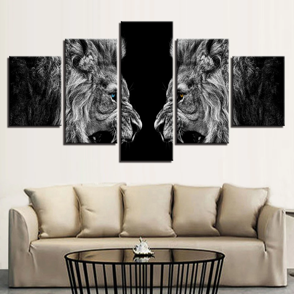 Hd-качество для домашнего декора принты Постеры-холсты рамки 5 шт. Ревущие Львы зеркальные картины картина на стену с животными картины для гостиной