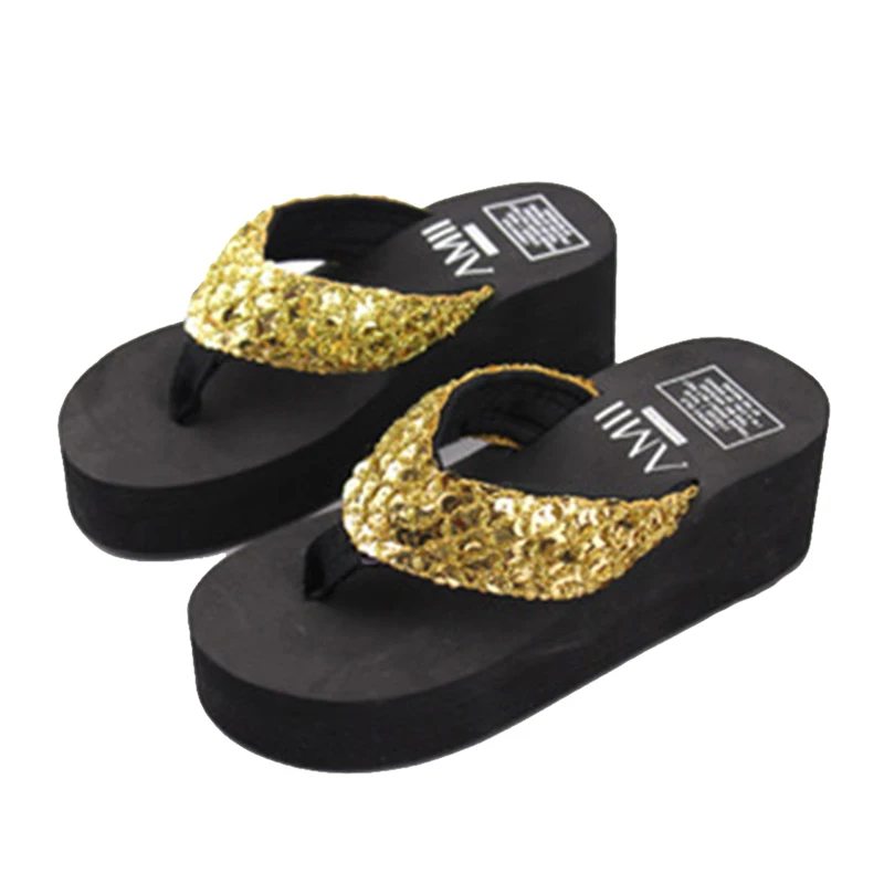 

Litthing Simple Fashion 2018 Women Sequins Beach Slippers Flip Flops Sandals EVA Casual Women Wedges Platform Slippers