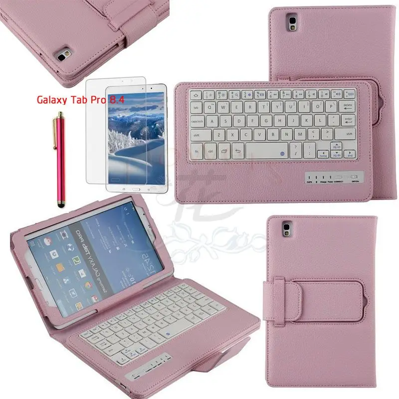 

Specialized Removable Bluetooth Keyboard Case Smart Cover For Samsung Galaxy Tab Pro 8.4 T320 & Protective Screen Film &Pen Pink