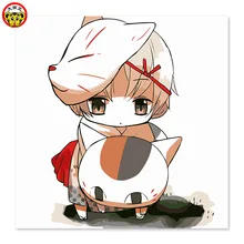 Кошка голова Маска Нацумэ друзья счет, счастливые кошки и маленькие девочки, DIY живопись по номерам рисунок на ткани